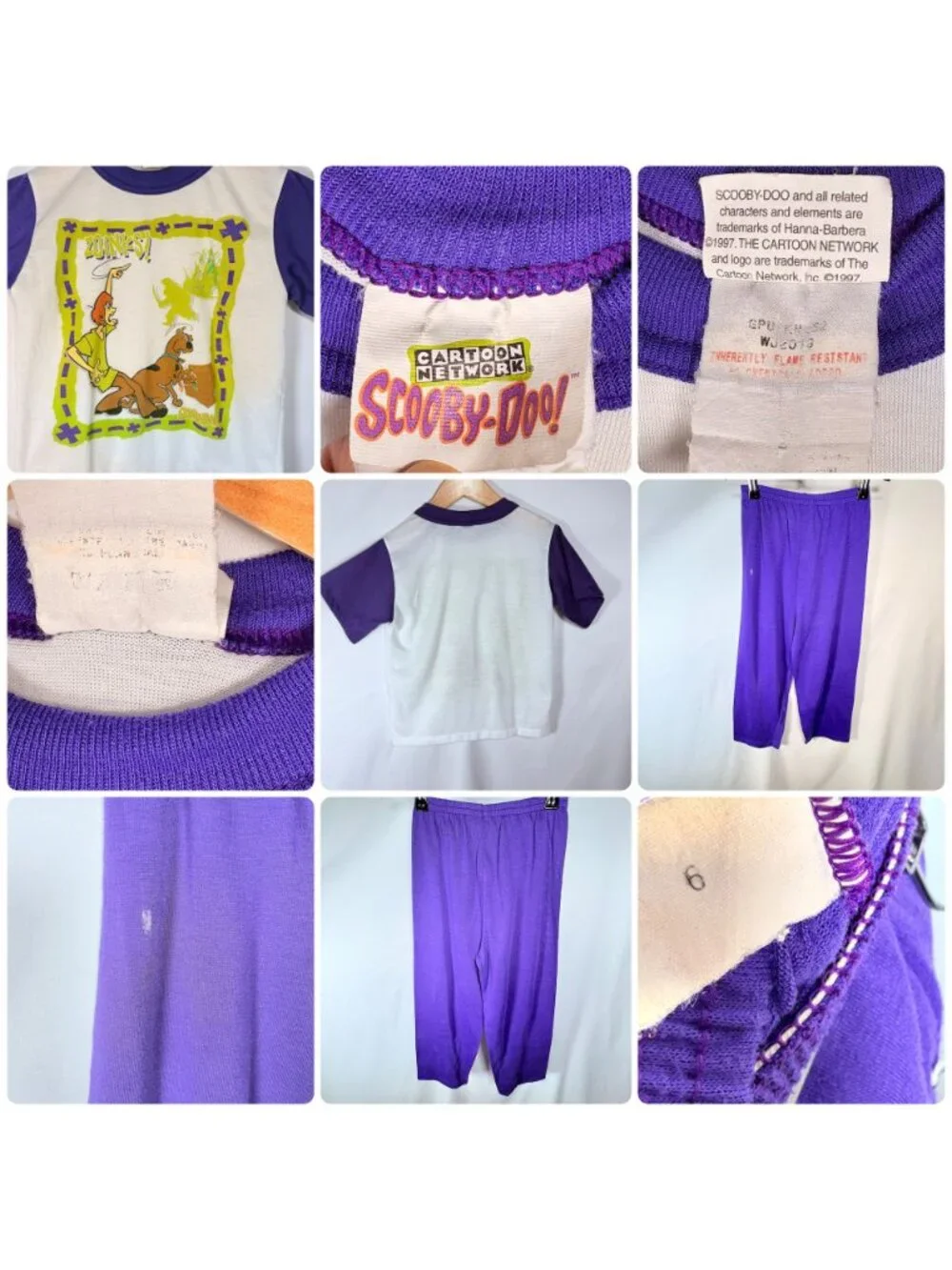 Vintage Scooby Doo Purple + Green 90s 1990s Pajamas PJ Pajama Set Outfit 6